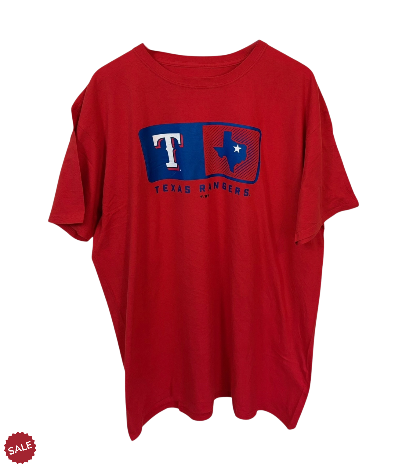 Red Texas Rangers t-shirt featuring a bold, vintage-inspired logo across the chest. Made from 100% soft cotton.