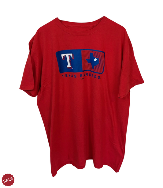 Red Texas Rangers t-shirt featuring a bold, vintage-inspired logo across the chest. Made from 100% soft cotton.