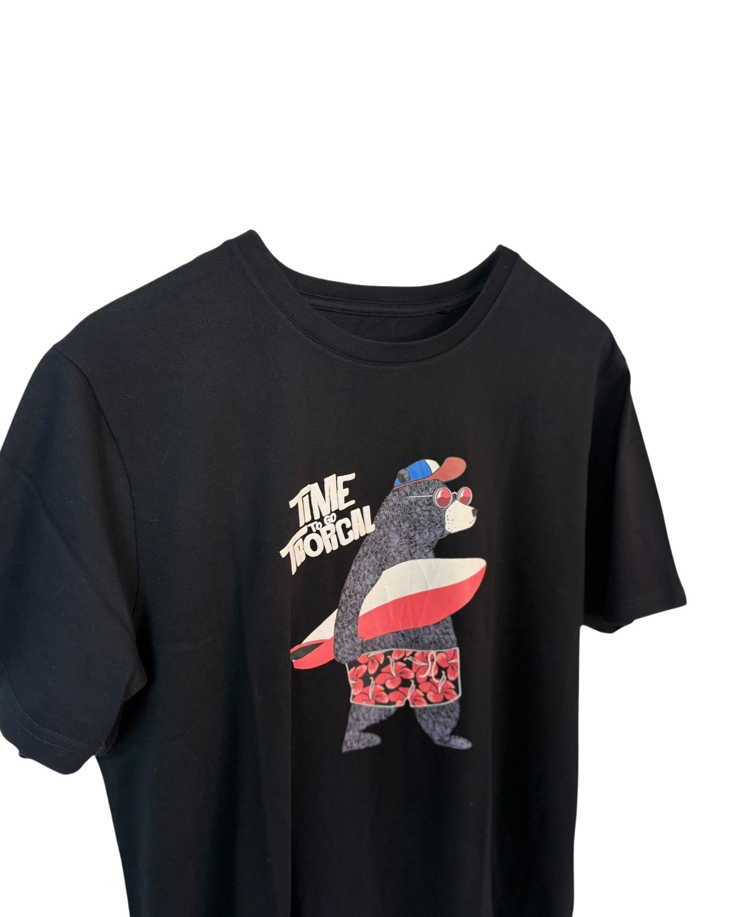 Time-To-Go-Tropical-Bear-Graphics-Black-Shirt-XL