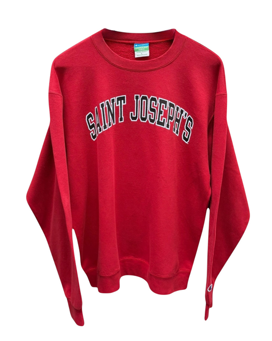Saint Josephs - Champion - Red -  Logo - Crewneck - Hoodie - Large