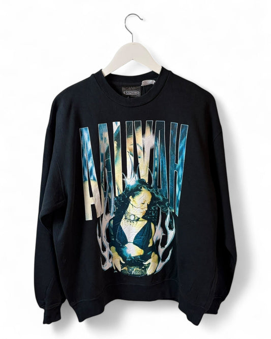 DESCRIPTION

Official Aaliyah sweater. This black crewneck features an iconic photo print of Aaliyah.