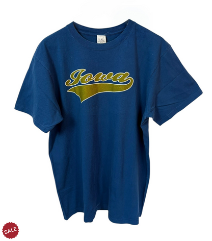 Vintage Iowa graphic sweatshirt in a rich, faded blue hue. Crafted from 100% cotton
