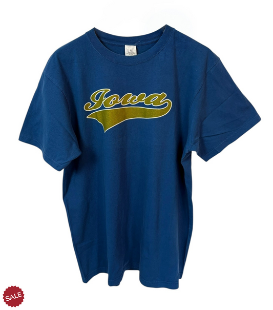 Vintage Iowa graphic sweatshirt in a rich, faded blue hue. Crafted from 100% cotton