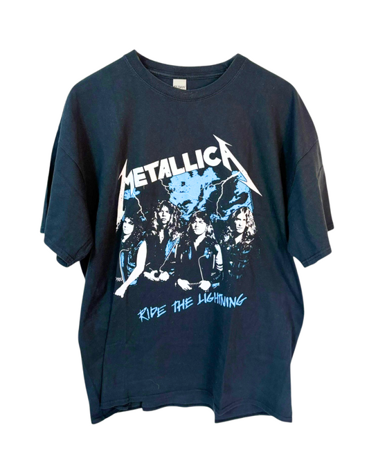 Black Metallica t-shirt featuring a distressed graphic of the iconic band logo.
