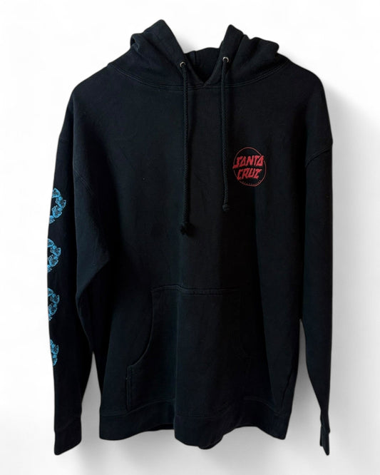 DESCRIPTION

Skater legacy in fleece form. This  Black Santa Cruz hoodie has a bold back graphic and matching red chest