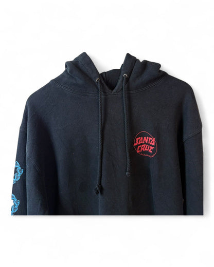 Santa-Cruz-Black-Hoodie-Red-Logo-Blue-Sleeve-Pattern-Unisex-Large