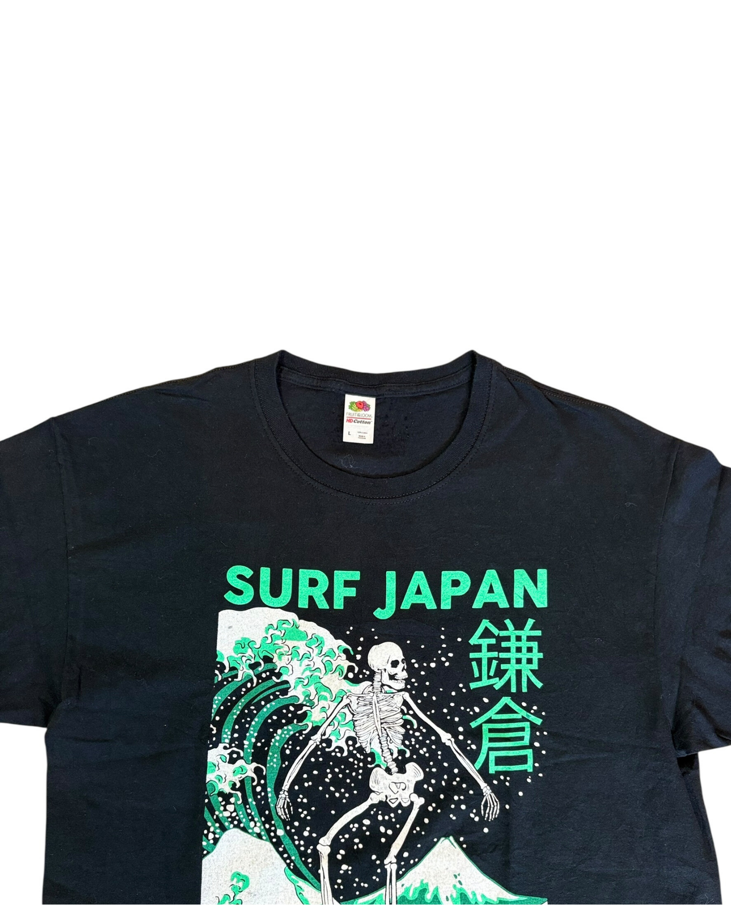 Surf-Japan-Kamakura-Neon-Green-Skeleton-Black-T-Shirt-Large