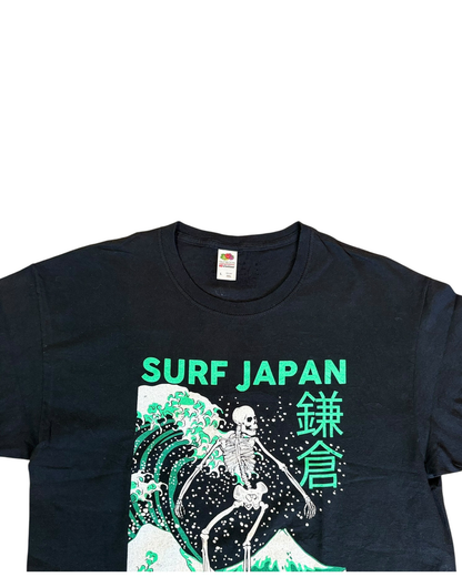 Surf-Japan-Kamakura-Neon-Green-Skeleton-Black-T-Shirt-Large