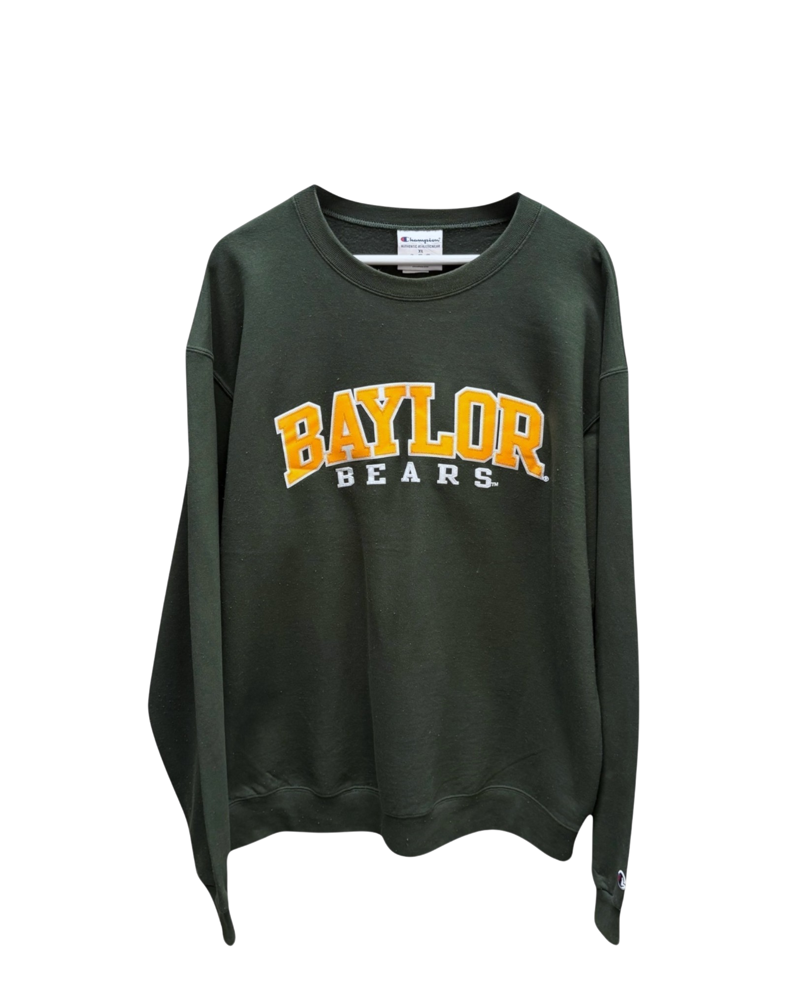 DESCRIPTION

This Baylor Bears sweatshirt is cut from heavyweight cotton with bold yellow text ‚  classic American varsit