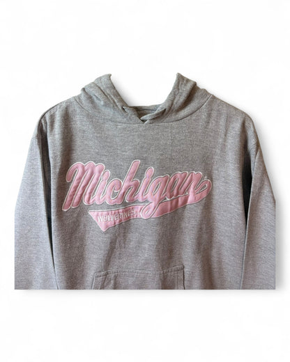 Michigan Wolverines Womens Grey Hoodie Pink Graphic Print Size L