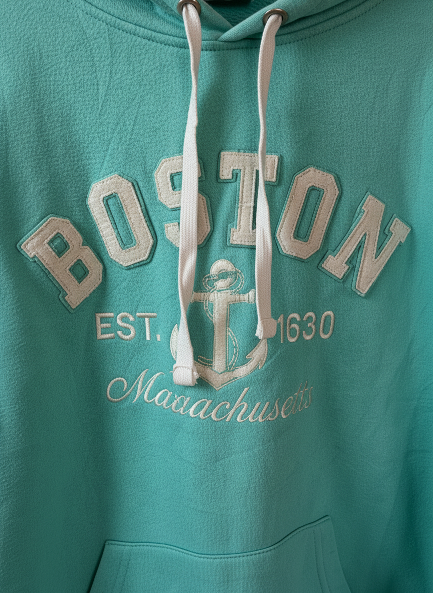 Boston Womens Teal Boston Bay State White Embroidered Pullover Hoodie L