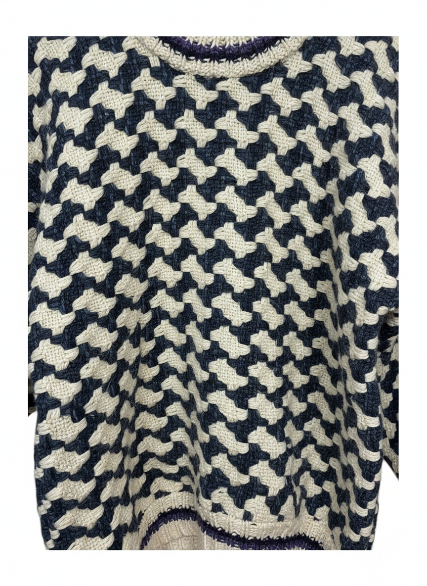 La Paz 90s Mens Purple Geometric Pattern Wool Knit Sweater Cream L