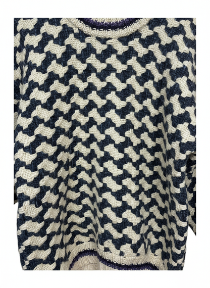 La Paz 90s Mens Purple Geometric Pattern Wool Knit Sweater Cream L