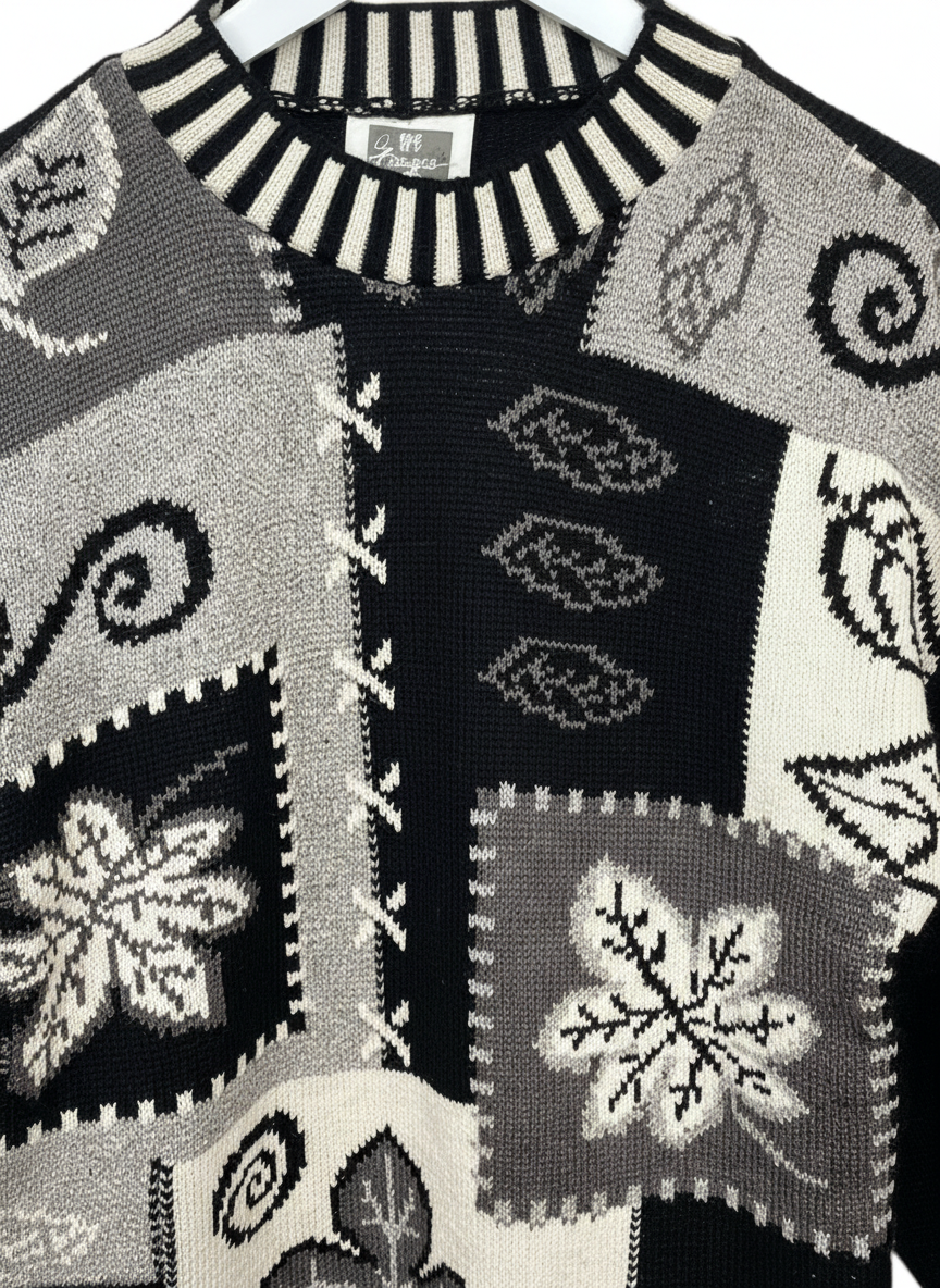 Guy Frazer Womens 90s Abstract Patchwork Knit Crewneck Sweater Size M