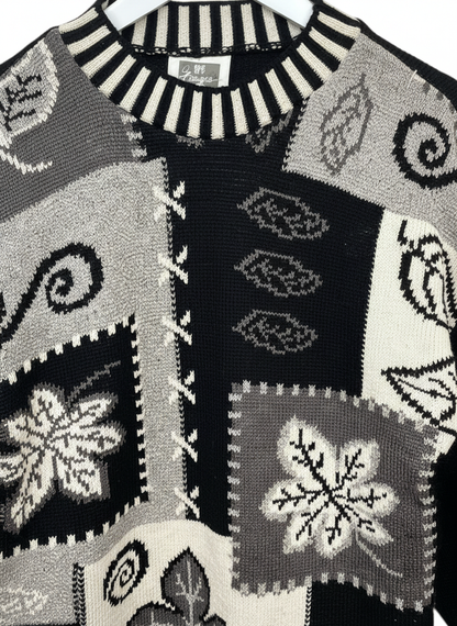 Guy Frazer Womens 90s Abstract Patchwork Knit Crewneck Sweater Size M