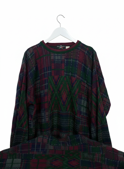 The Italian Sweater Co Mens Green Fair Isle Plaid Crewneck Wool Sweater L