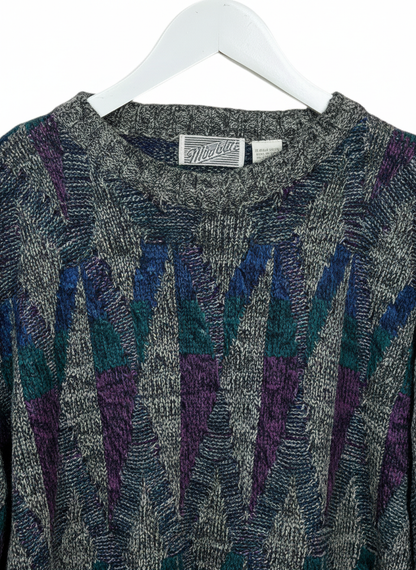 Michael Irvin Mens 90s Grey Geometric Pattern Wool Blend Sweater L
