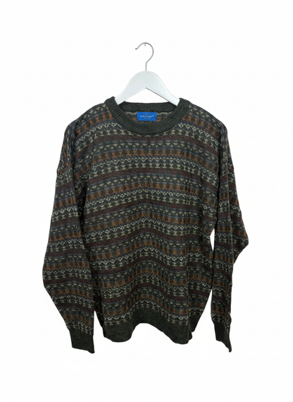 Towncraft 90s Unisex Grey Fair Isle Crewneck Knit Sweater Size M/L