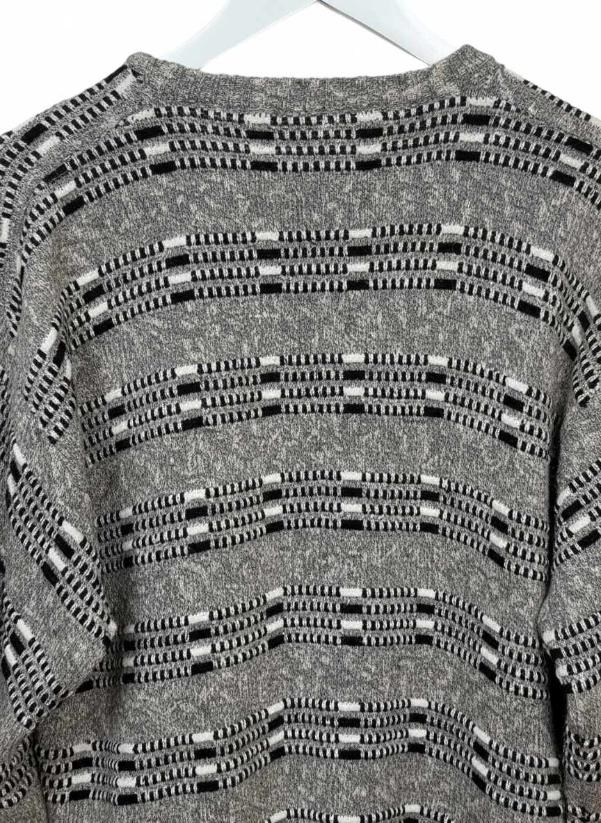 Jed 90s Unisex Geometric Pattern Knit Crewneck Sweater Grey Black Size M