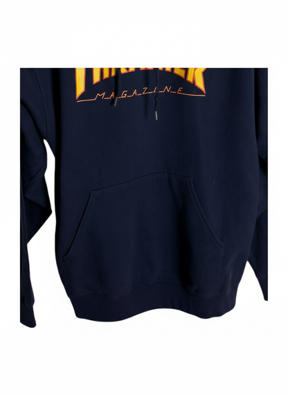 Thrasher Unisex Navy Flame Logo Graphic Pullover Streetwear Hoodie Size M