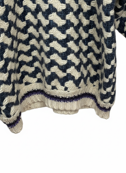 La Paz 90s Mens Purple Geometric Pattern Wool Knit Sweater Cream L