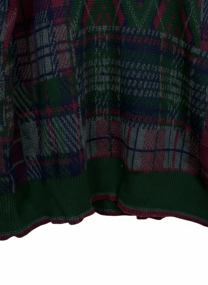 The Italian Sweater Co Mens Green Fair Isle Plaid Crewneck Wool Sweater L