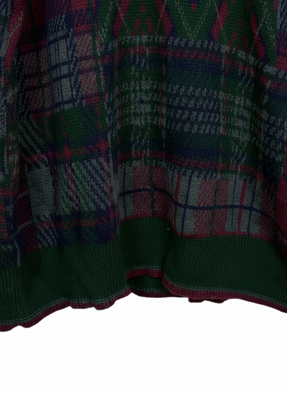The Italian Sweater Co Mens Green Fair Isle Plaid Crewneck Wool Sweater L