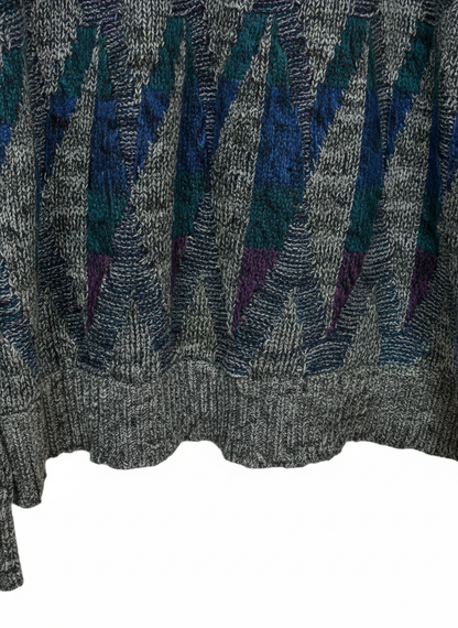 Michael Irvin Mens 90s Grey Geometric Pattern Wool Blend Sweater L