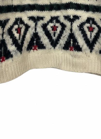Vintage Bellini Australia Womens Cream Geometric Pattern Wool Crewneck Sweater M