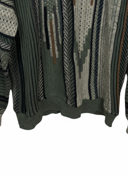 London Fog Womens Green Geometric Knit Crewneck 90s Sweater Size XL