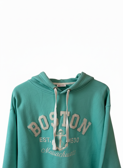 Boston Womens Teal Boston Bay State White Embroidered Pullover Hoodie L