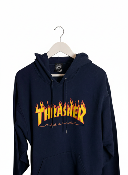 Thrasher Unisex Navy Flame Logo Graphic Pullover Streetwear Hoodie Size M