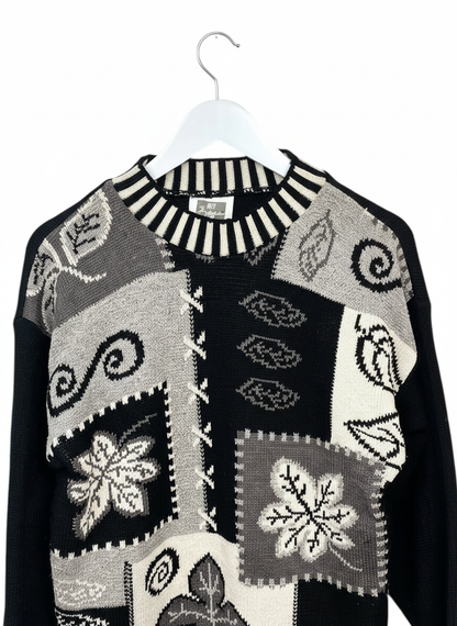 Guy Frazer Womens 90s Abstract Patchwork Knit Crewneck Sweater Size M