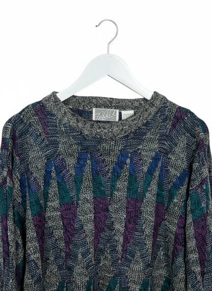 Michael Irvin Mens 90s Grey Geometric Pattern Wool Blend Sweater L