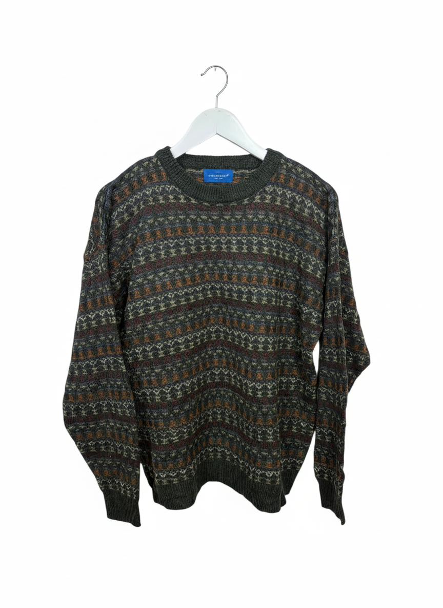Towncraft 90s Unisex Grey Fair Isle Crewneck Knit Sweater Size M/L
