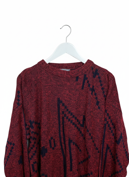 Vintage 80s Le TIGRÉ Unisex Red Geometric Knit Crewneck Sweater Size L