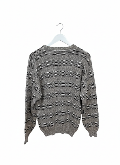 Jed 90s Unisex Geometric Pattern Knit Crewneck Sweater Grey Black Size M