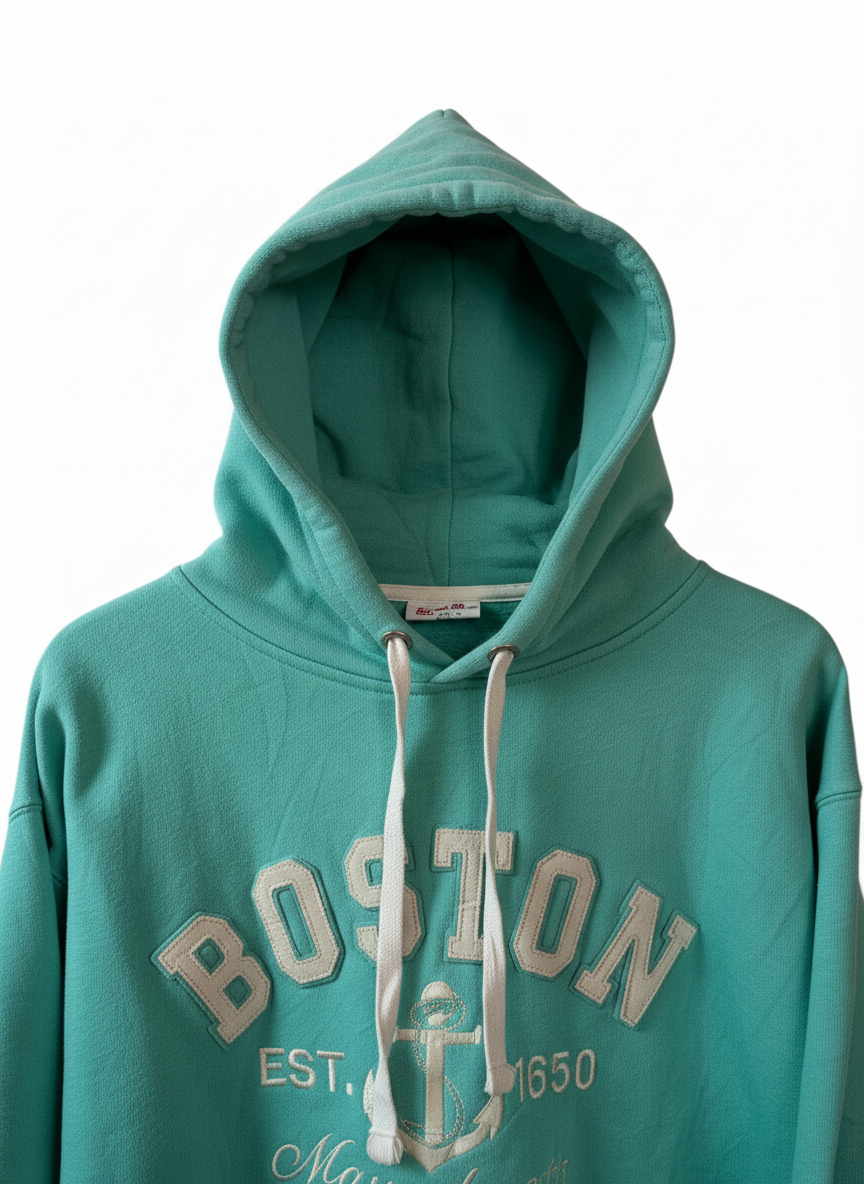 Boston Womens Teal Boston Bay State White Embroidered Pullover Hoodie L